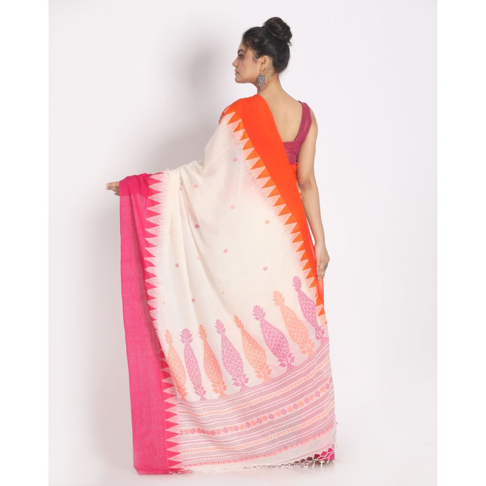 Women's Handspun Cotton White Handloom Tangail Saree - Piyari Fashion