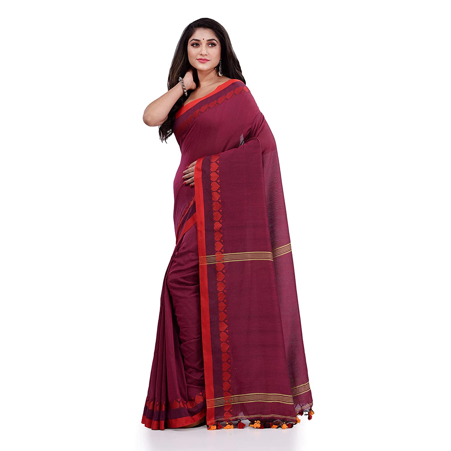 Women's Handspun Cotton Pink Handloom Tangail Saree - Piyari Fashion