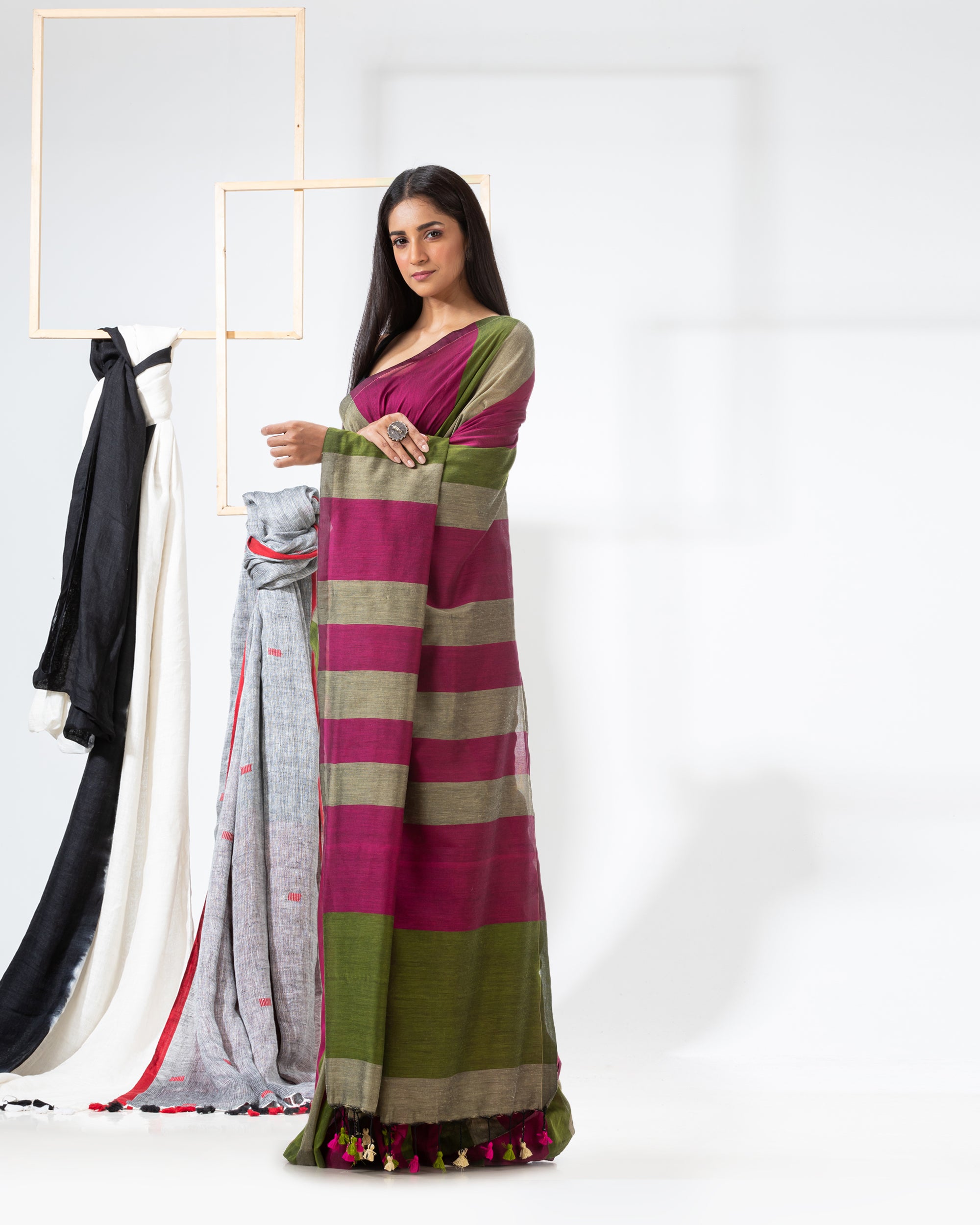 Women's Handspun Cotton Pink Handloom Saree
