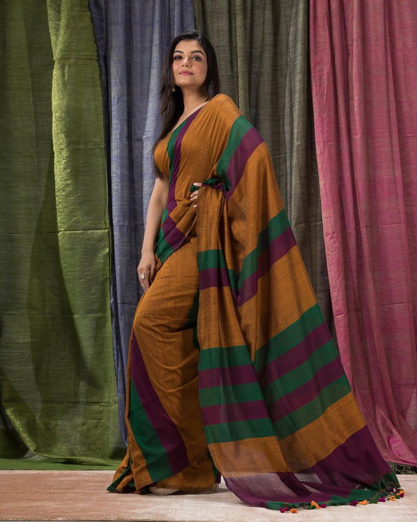 Women's Handspun Cotton Rust Handloom Saree