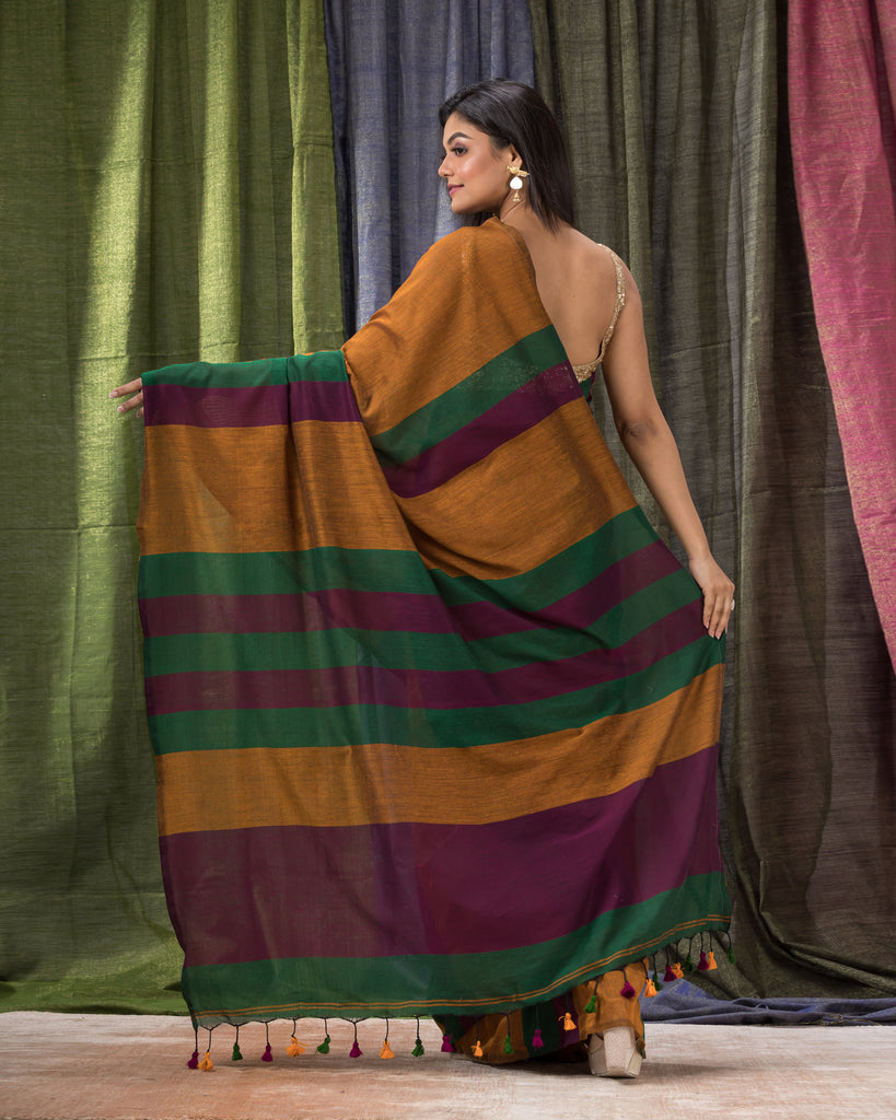 Women's Handspun Cotton Rust Handloom Saree