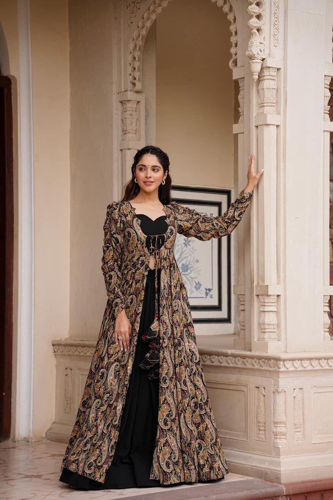 Women's Black Faux Georgette Digital PrintedÂ Co-Ord Set – Trendia