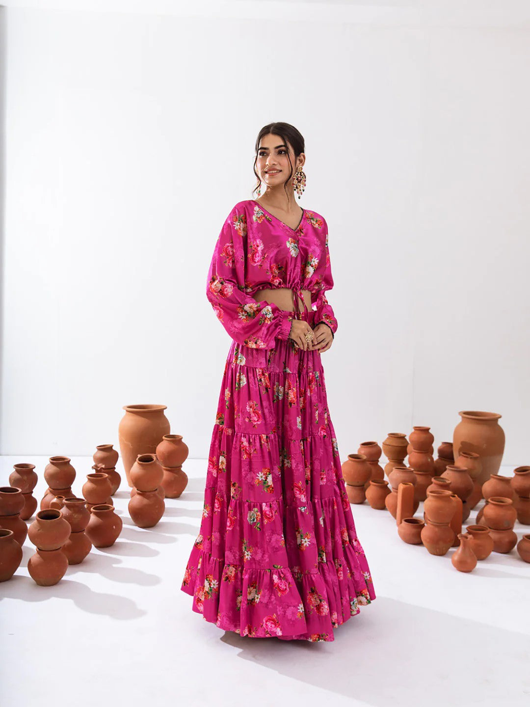 Women's Magenta Chinon Printed Lehenga Set - Pr Fashion