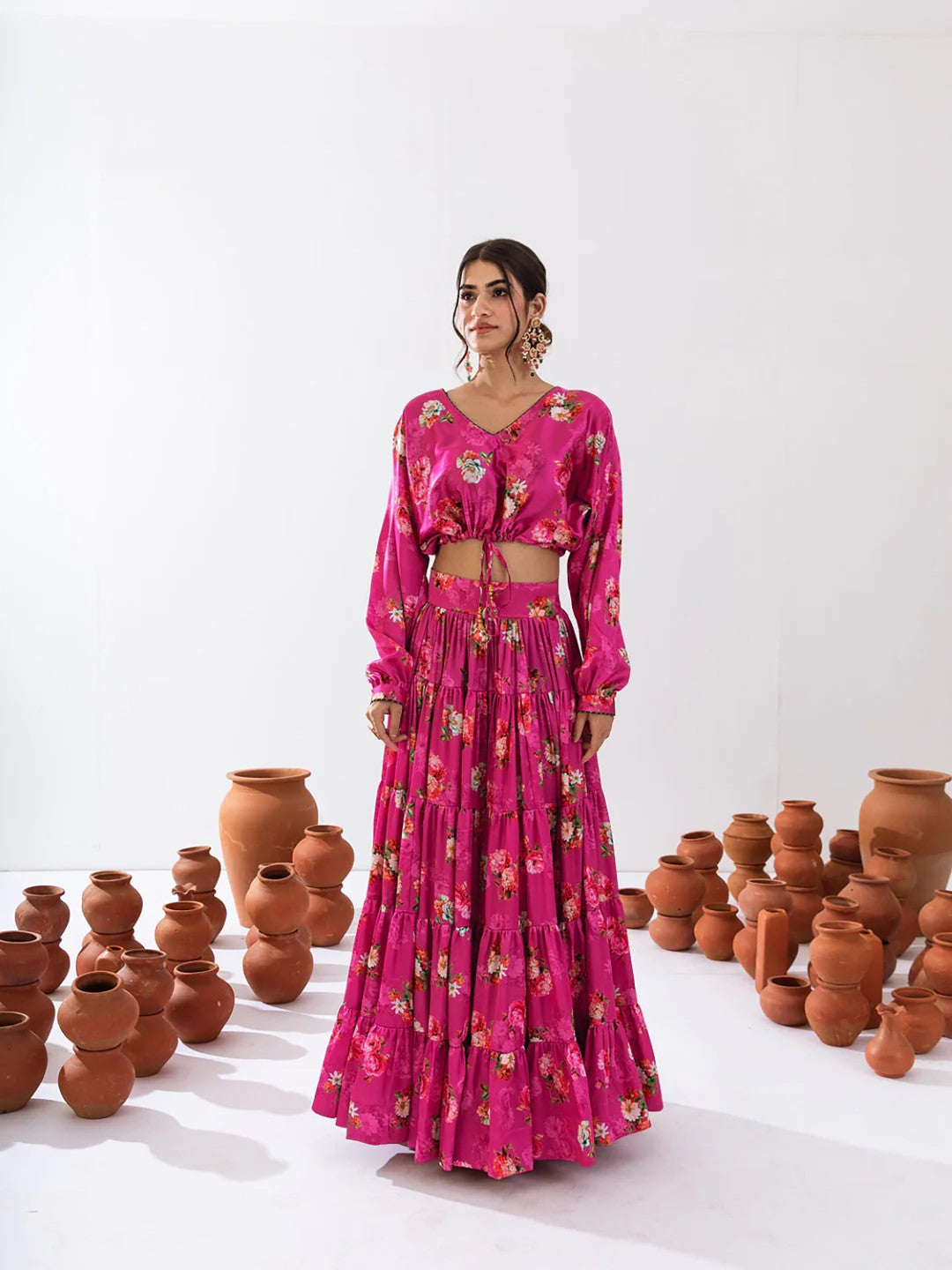 Women's Magenta Chinon Printed Lehenga Set - Pr Fashion