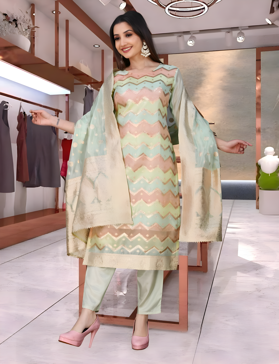 Women's Multi Color Silk Blend Weaving Work Kurta Set - Pr Fashion