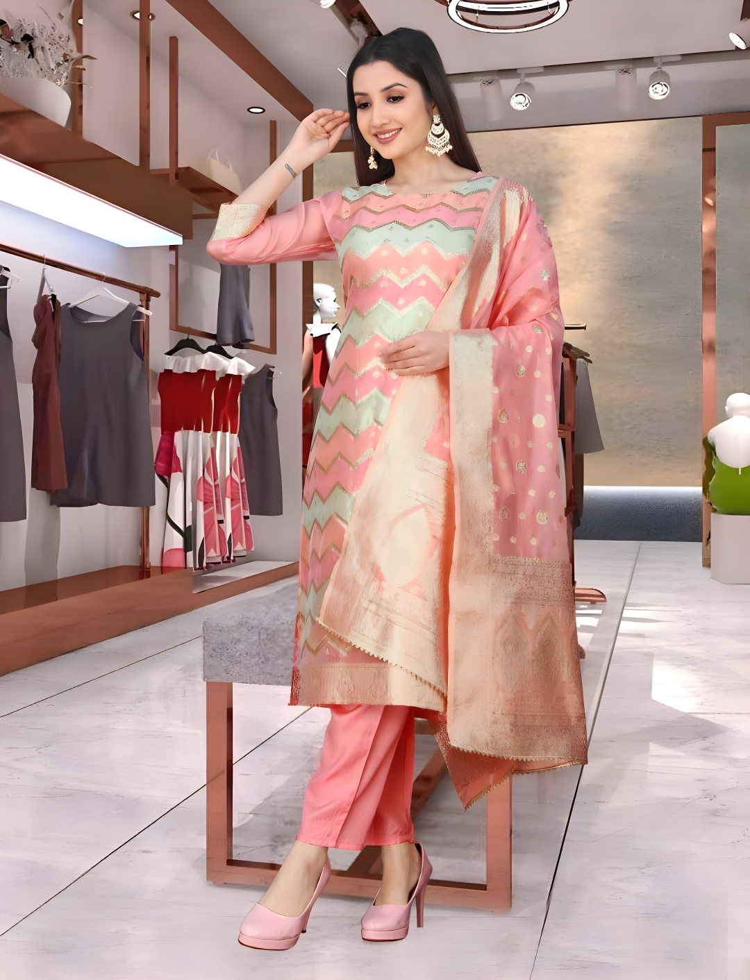 Women's Multi Color Silk Blend Weaving Work Kurta Set - Pr Fashion