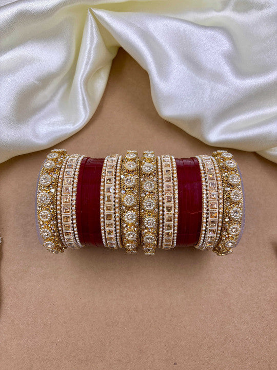 Women's Pink Indian Bridal Rani Chuda Bangles Set