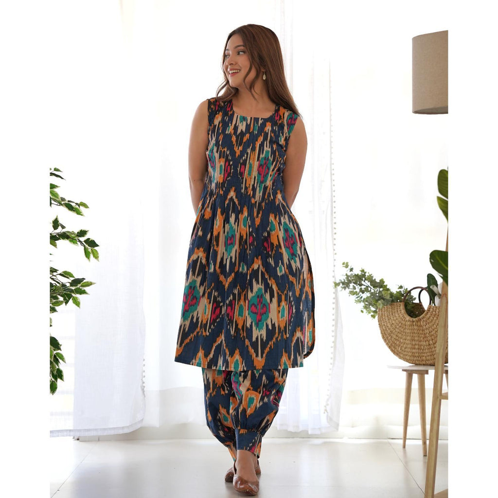 Women's Blue Ikat Co-Ord Set