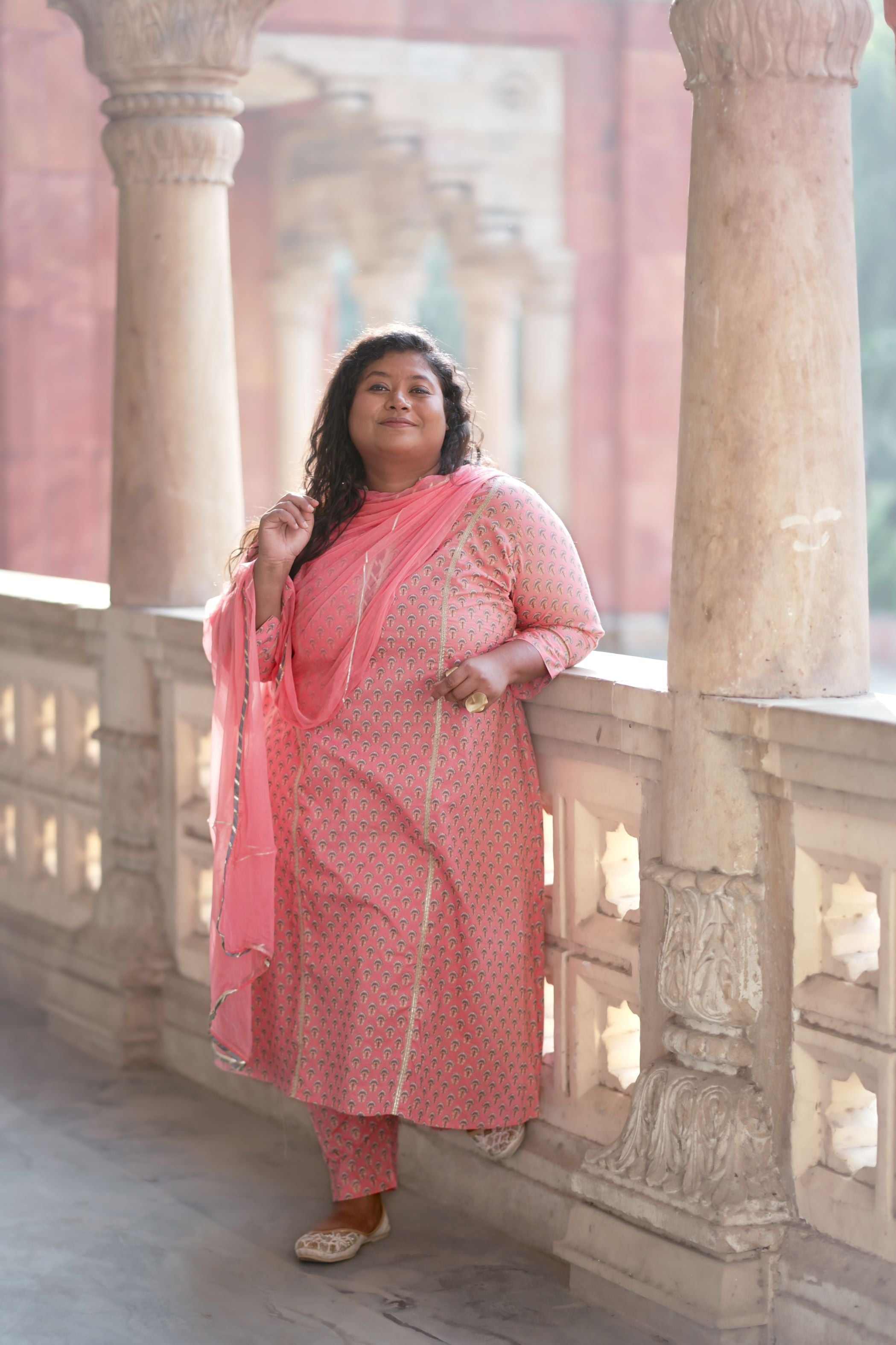 Women's Peach Booti Print Cotton Suit Set - Nangalia Ruchira