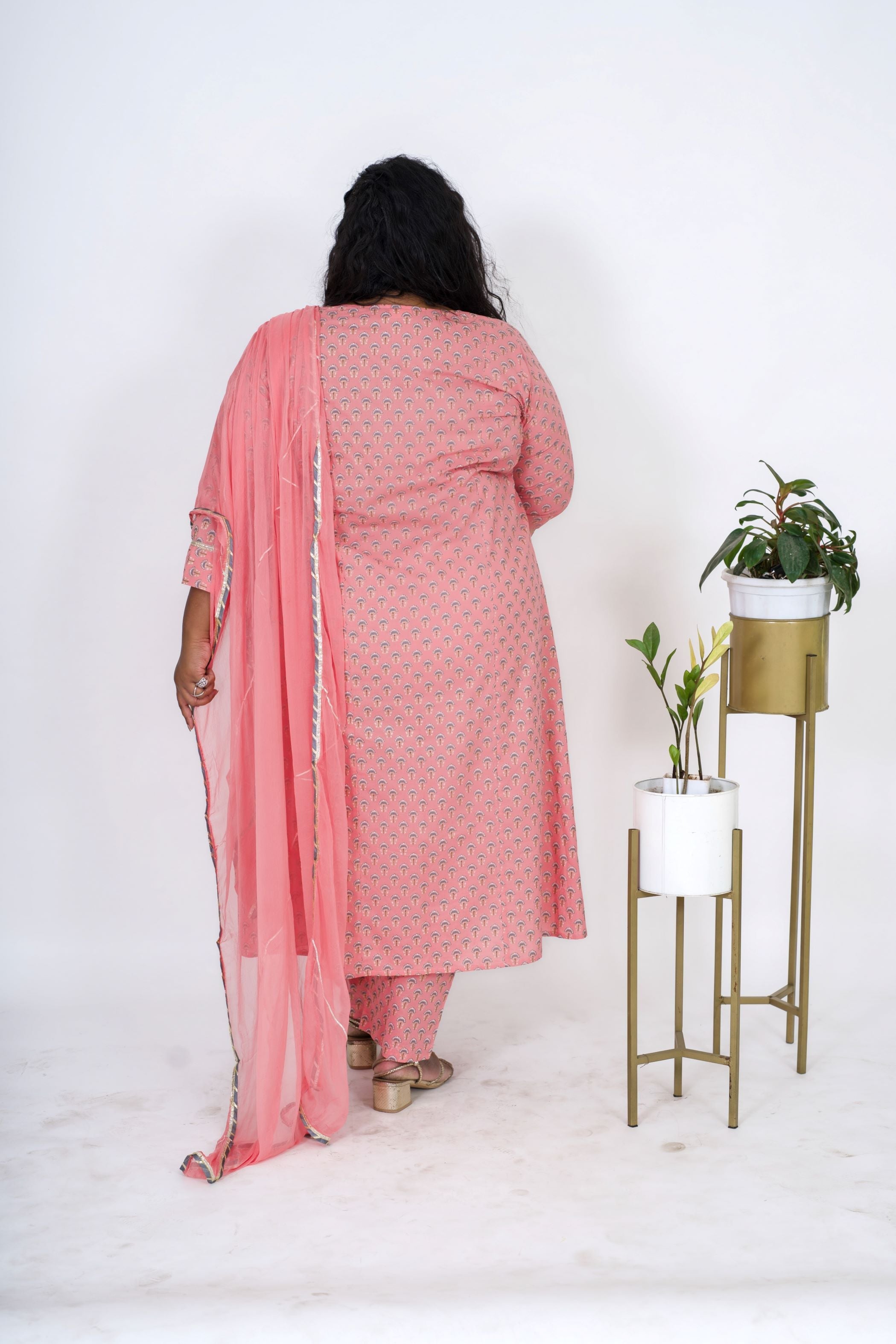 Women's Peach Booti Print Cotton Suit Set - Nangalia Ruchira