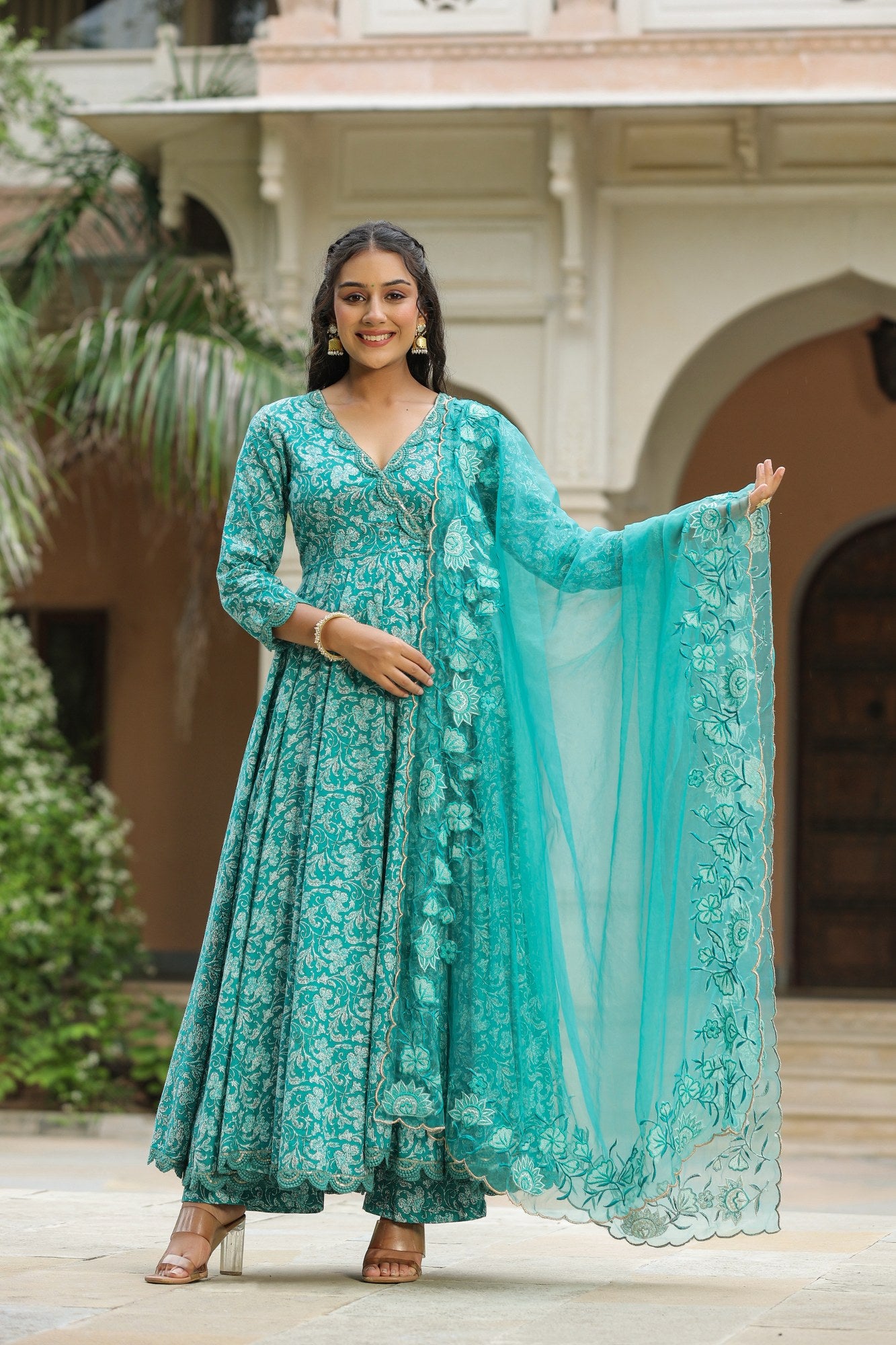 Women's Pelorous Blue Cotton Anarkali Suit Set Blue / S | Trendia Global Women's Pelorous Blue Cotton Anarkali Suit Set Blue / S | Trendia Global