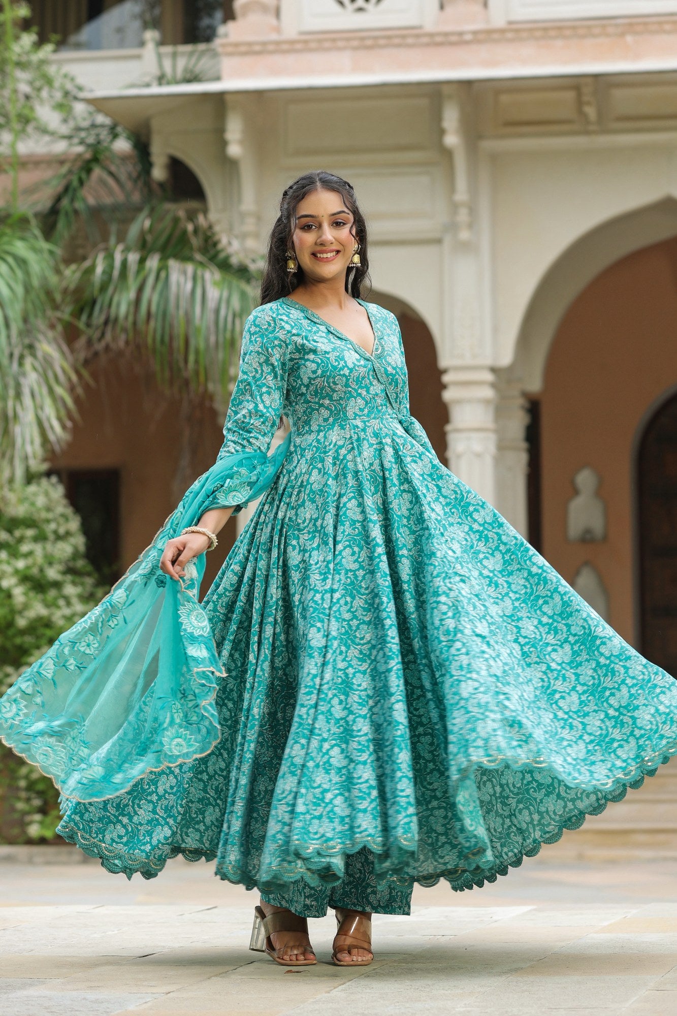 Women's Pelorous Blue Cotton Anarkali Suit Set Blue / S