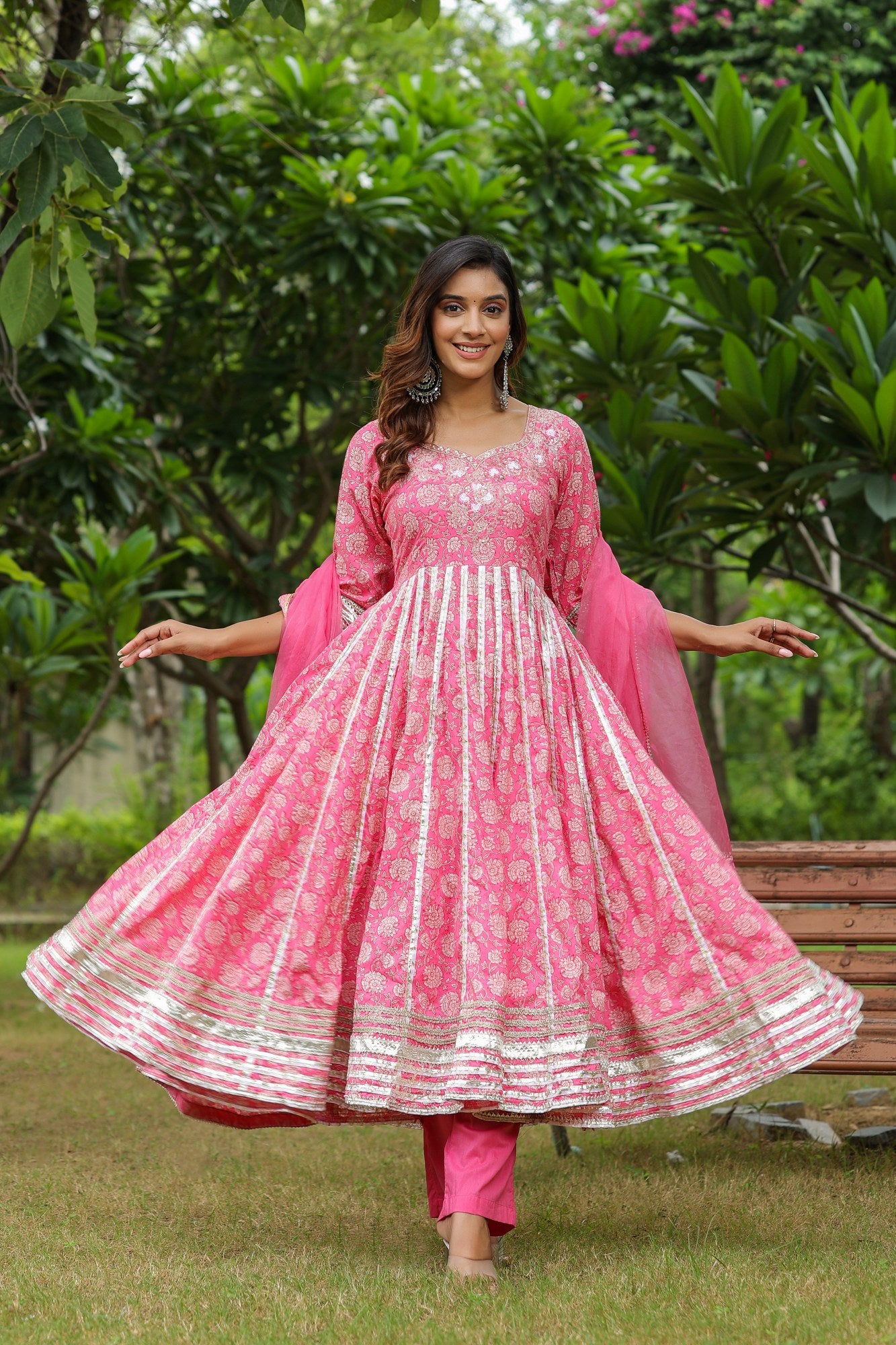 Women's Persian Cotton Anarkali Suit Set Pink / XXL | Trendia Global Women's Persian Cotton Anarkali Suit Set Pink / XXL | Trendia Global