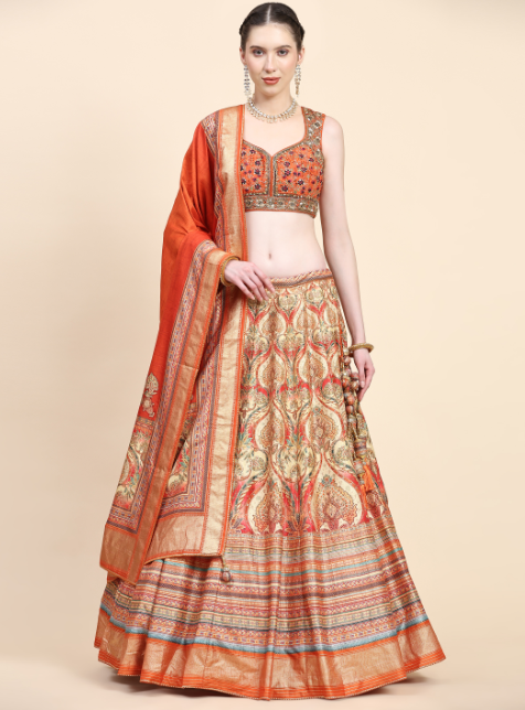 Women's  Embroidered Lehenga Blouse with waistbelt set- 4pc set