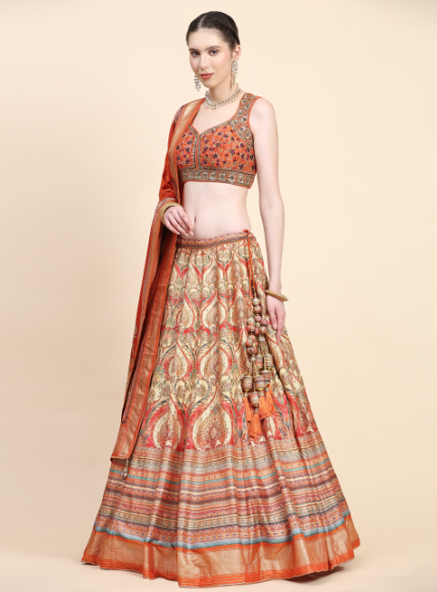 Women's  Embroidered Lehenga Blouse with waistbelt set- 4pc set