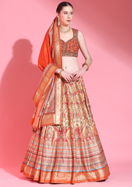 Women's  Embroidered Lehenga Blouse with waistbelt set- 4pc set