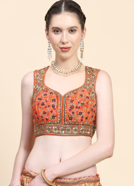 Women's  Embroidered Lehenga Blouse with waistbelt set- 4pc set