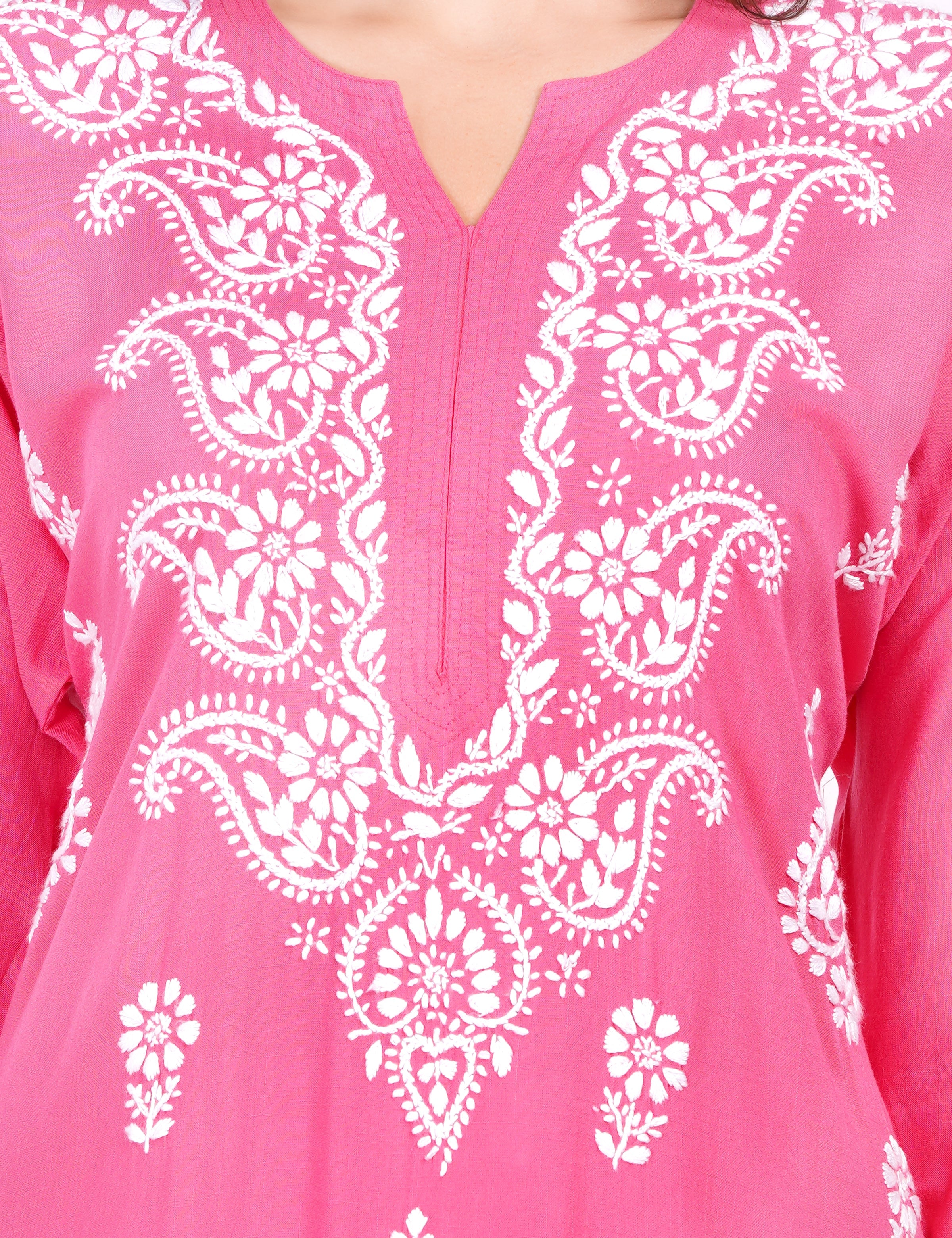 Women's Pink Rayon Chikankari Kurti