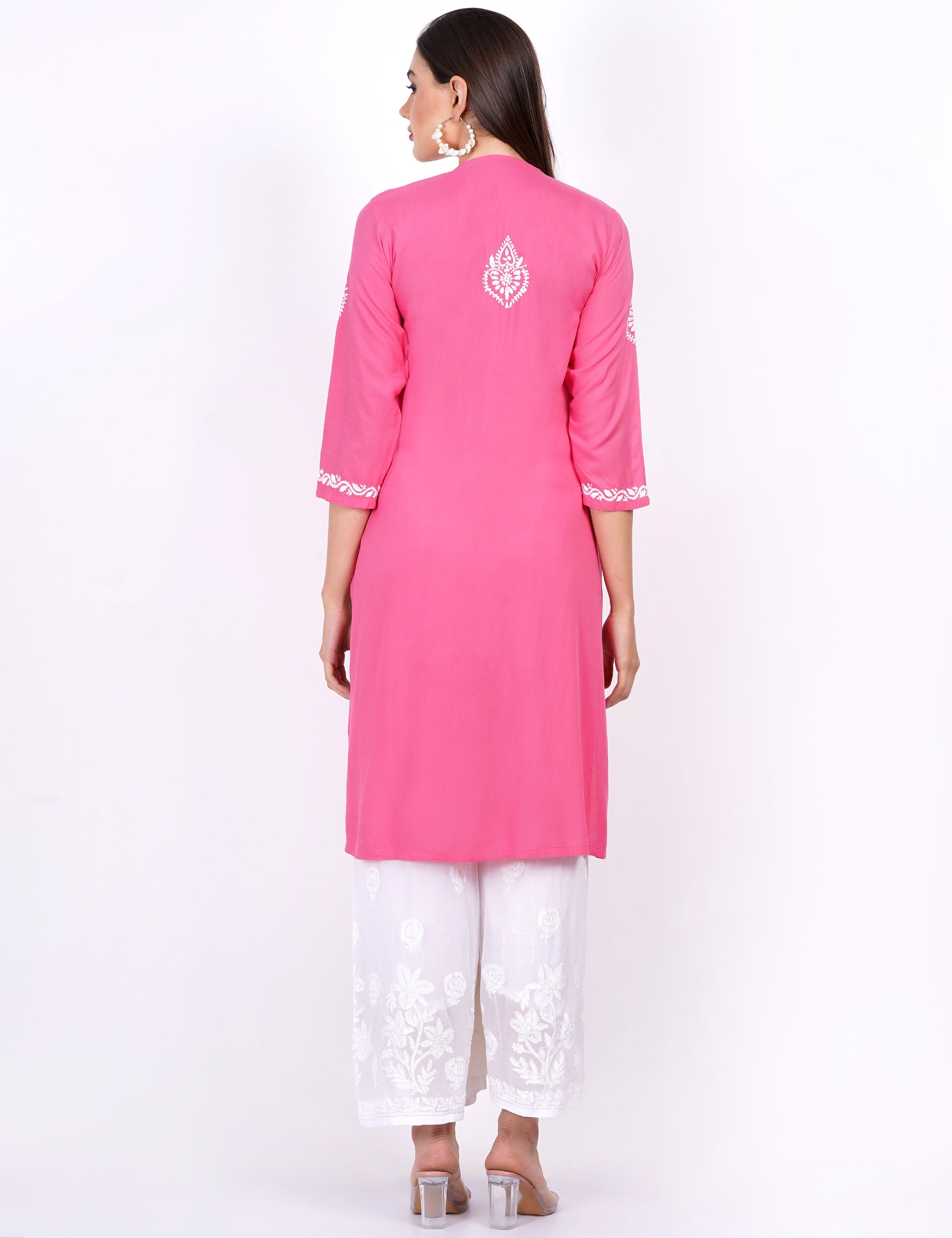 Women's Pink Rayon Chikankari Kurti