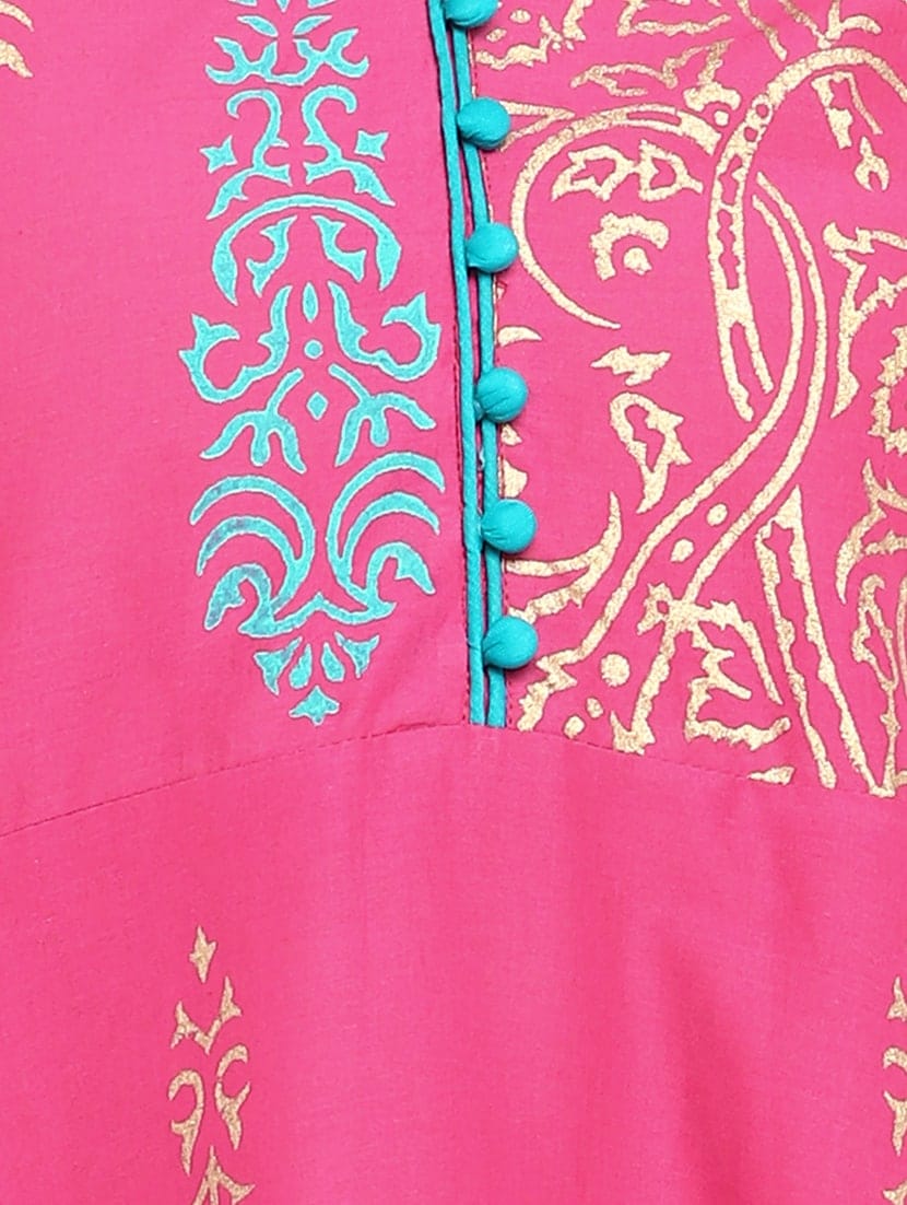 Women's Pink Cotton Printed Anarkali Kurti - Taantav