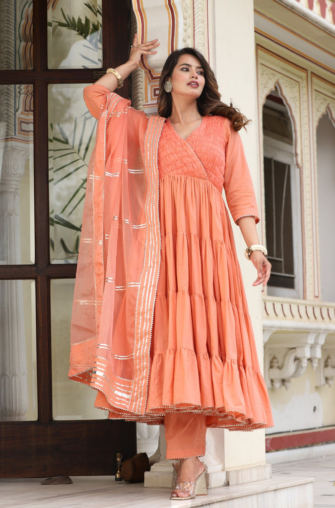 Women's Prince Off Wales Feathers Tiered Angrakha Set