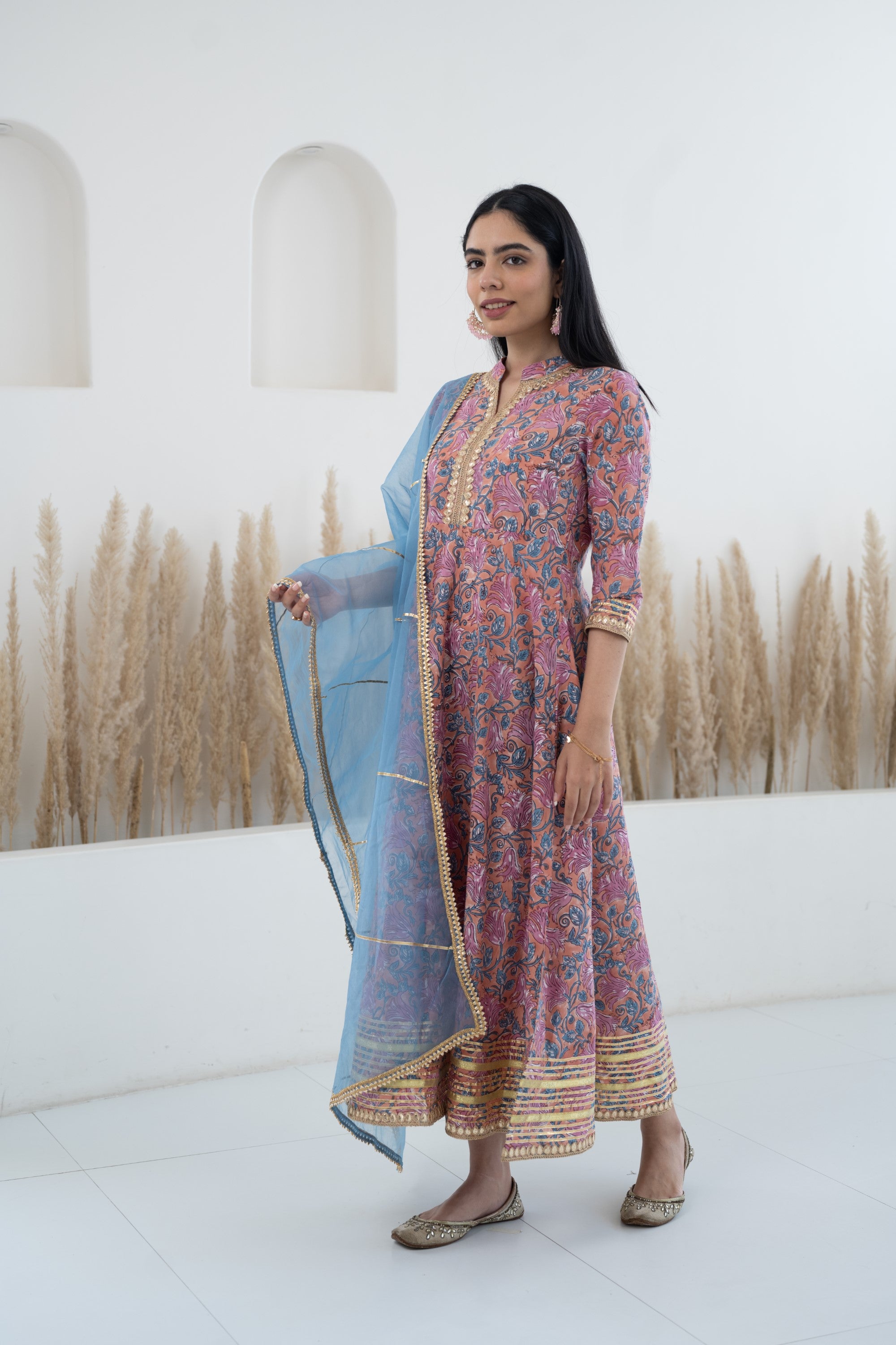 Shop Beige FLoral Printed Partywear Anarkali dress – Basanti Kapde aur  Koffee