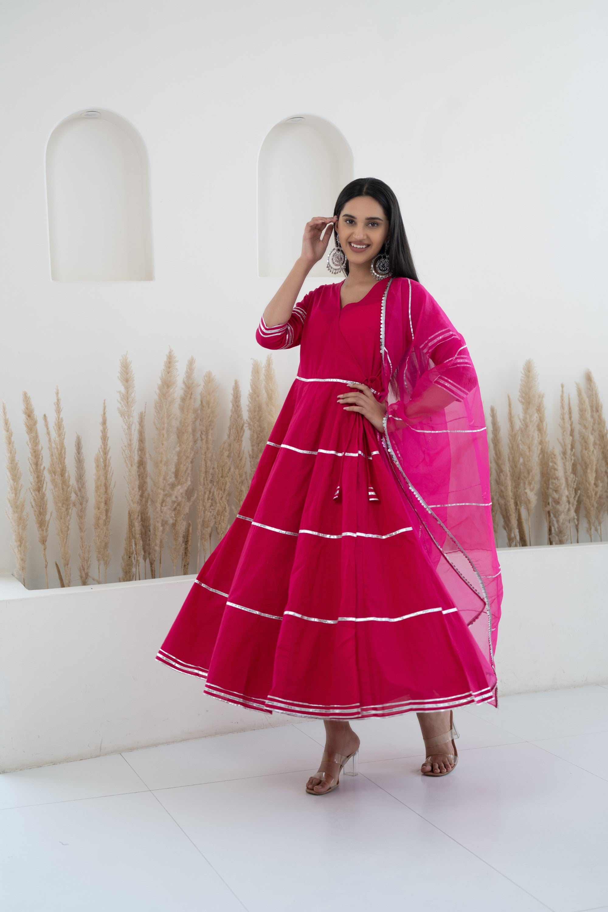 Women’s Pink Anarkali Gown with Dupatta by Myshka- 2 pc set