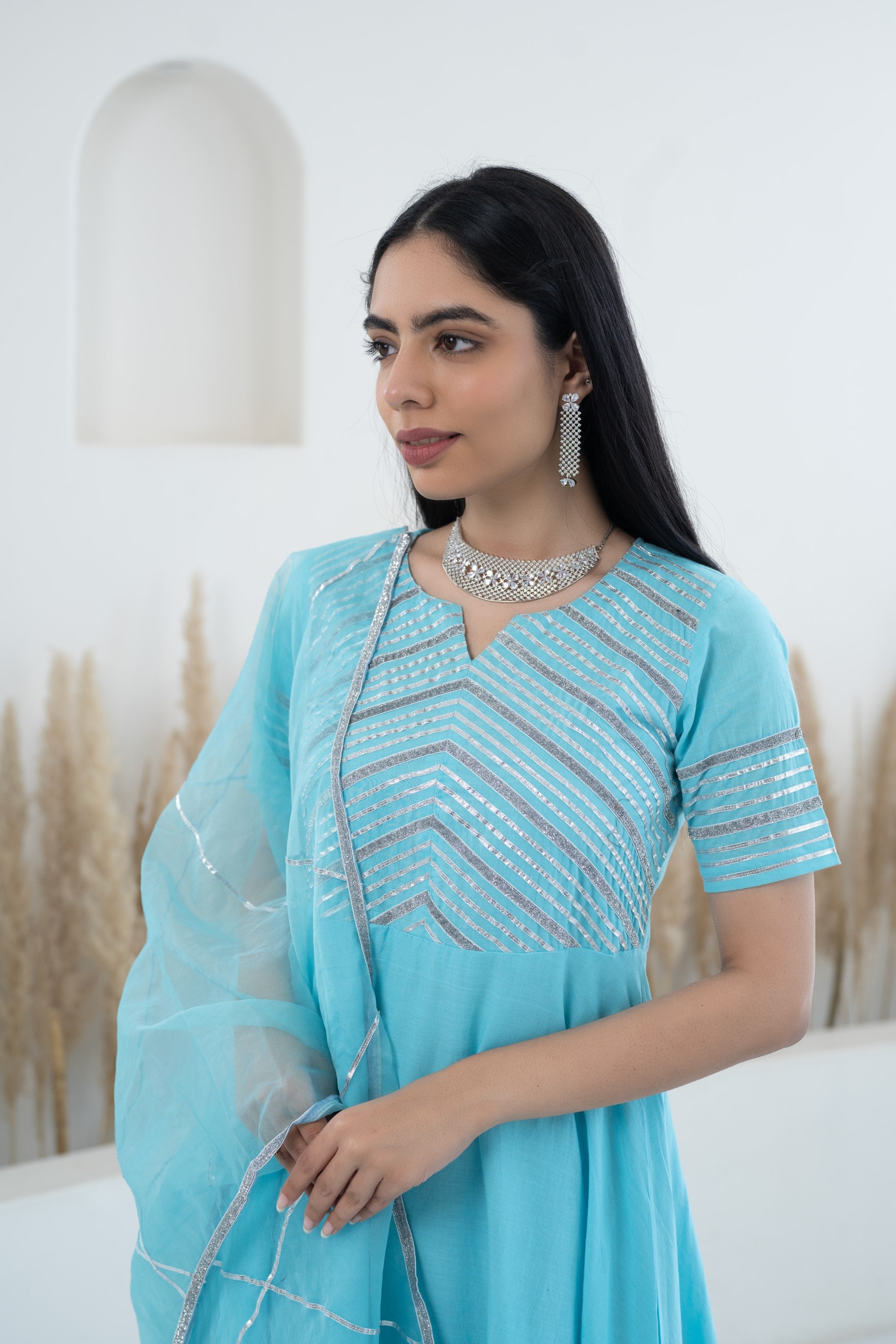 Women’s Blue Anarkali Gown with Dupatta by Myshka- 2 pc set