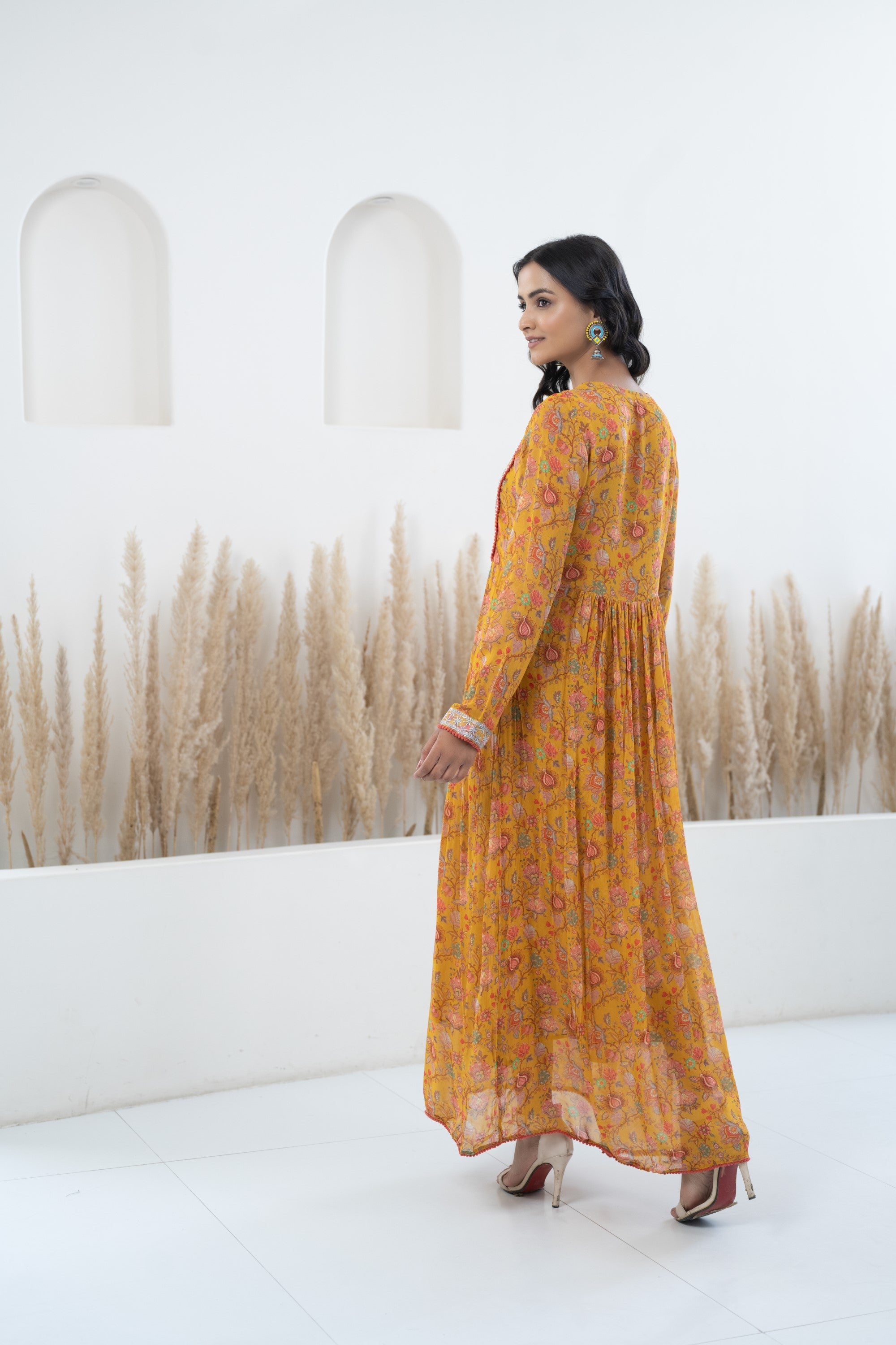 Women’s Mustard Yellow Traditional Dress by Myshka- 1 pc set