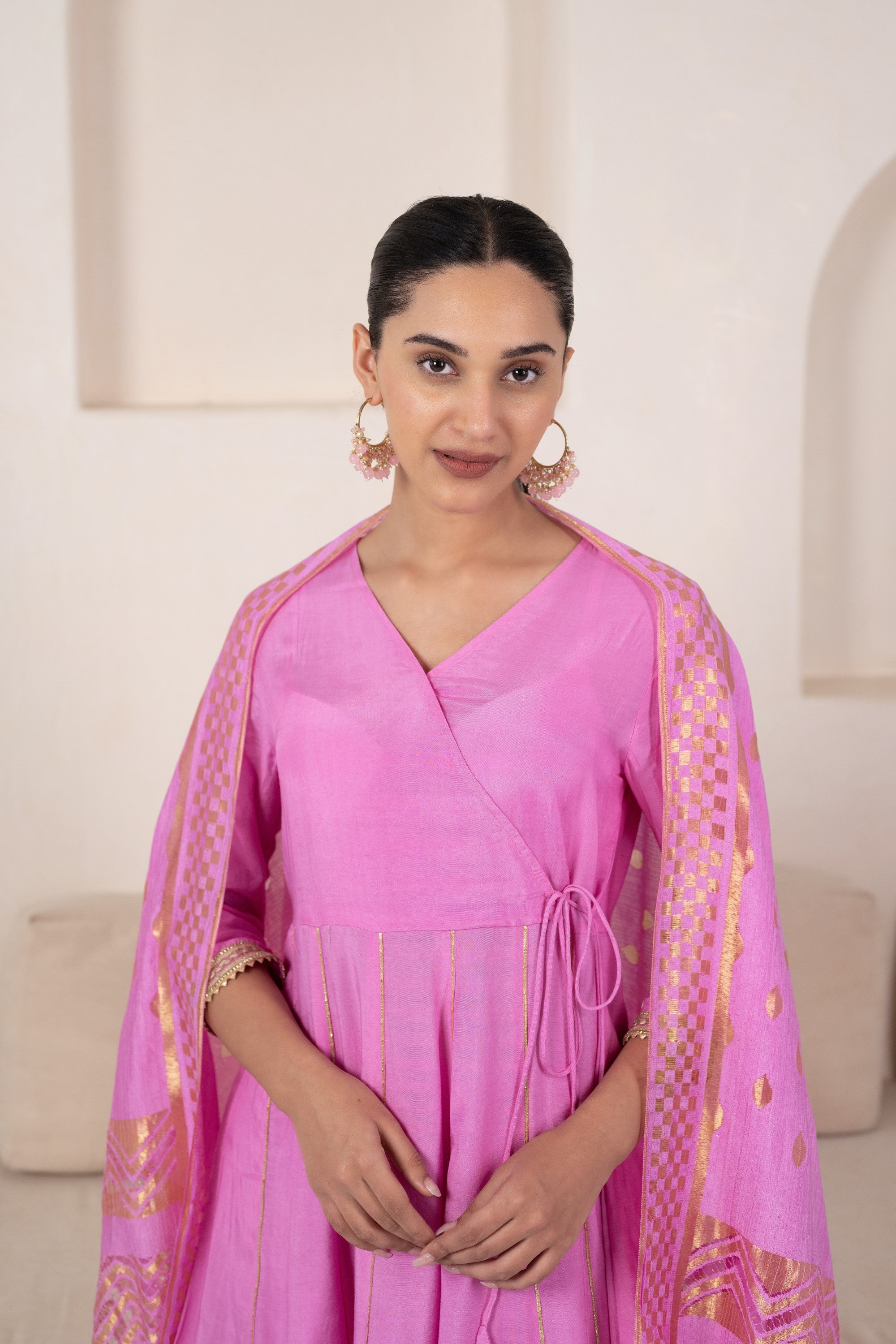 Women’s Pink Angrakha Kurta set by Myshka- 3pc set