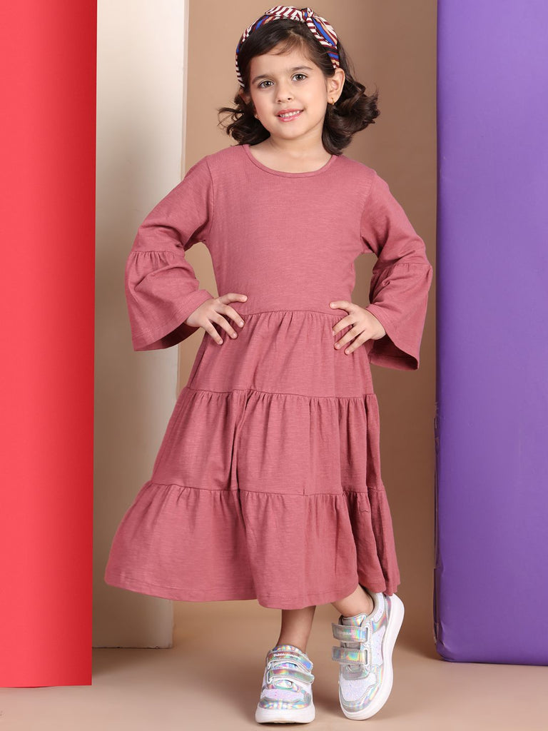 Girl's Rose Cotton Solid Dress