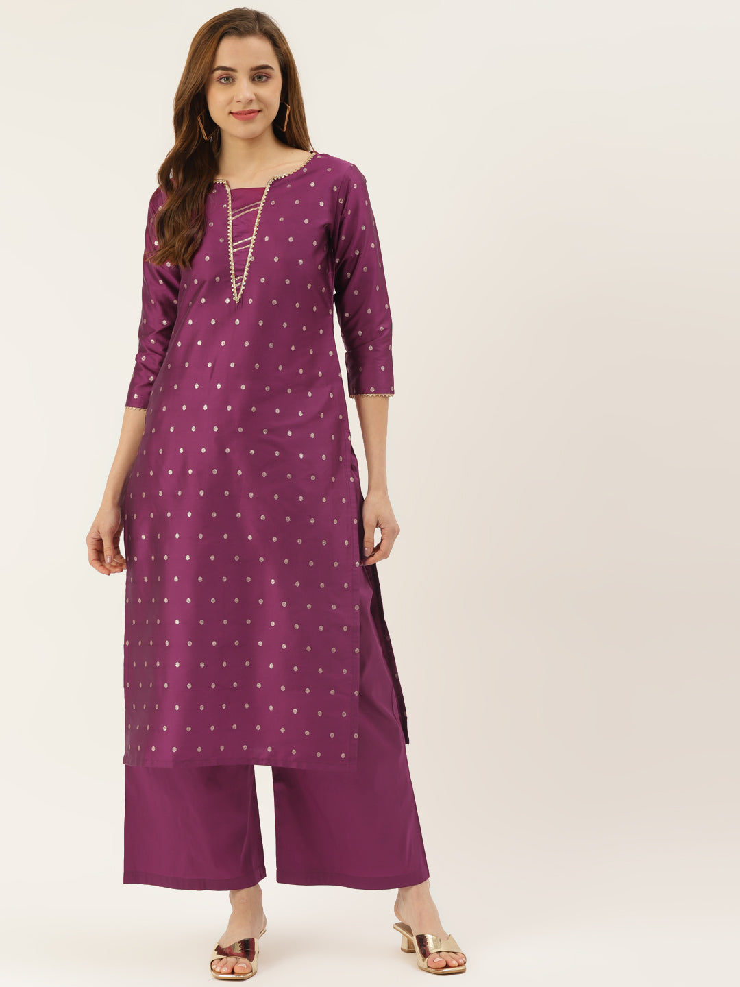 Women's Rani Color Silk Blend Straight Embellished Kurta Palazzo Set