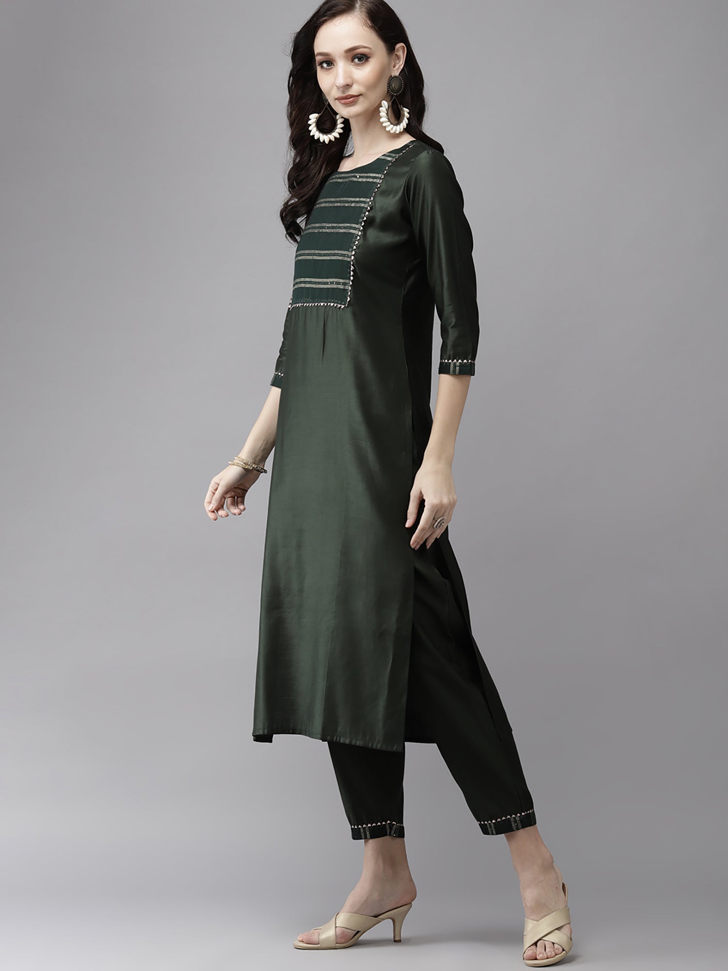 Women's Green Liva Kurta Set - Taantav