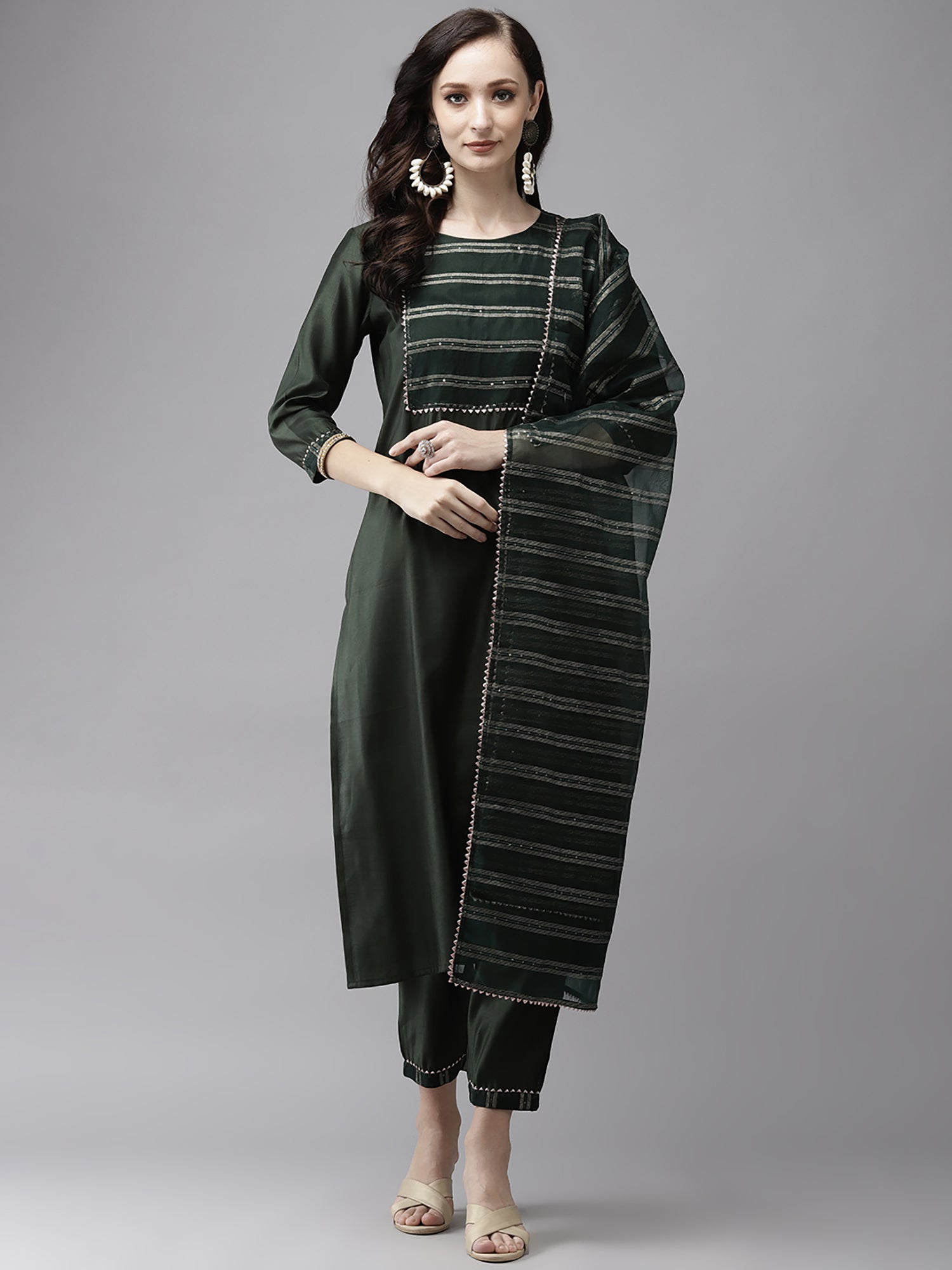 Women's Green Liva Kurta Set - Taantav