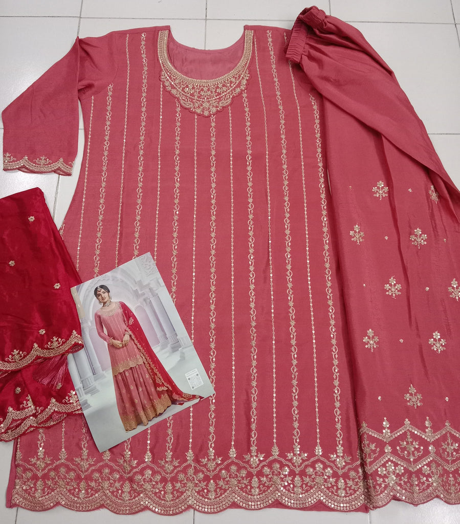 Women's Pink Silk Embroidered Kurta Se