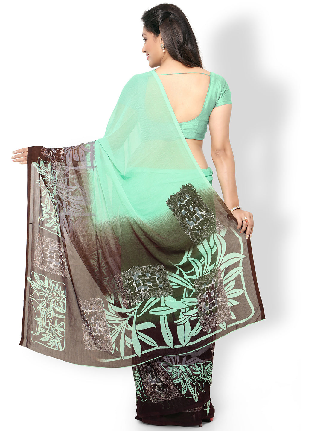 Women's Green Chiffon Printed Saree - Ahika