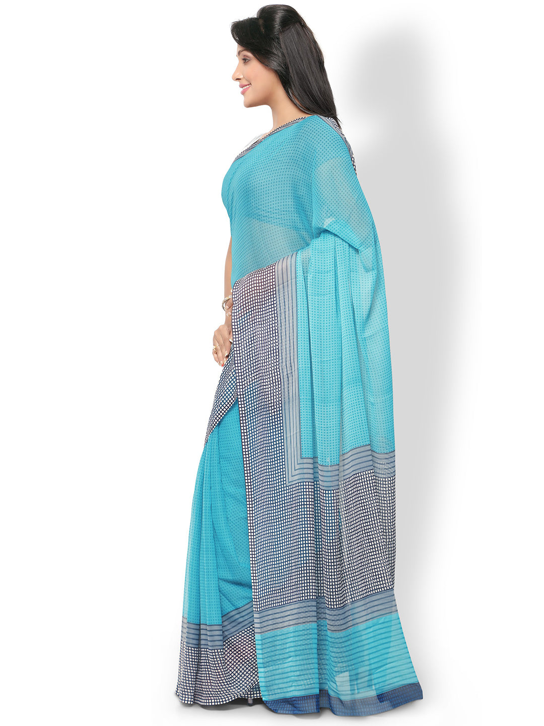 Women's Blue Chiffon Printed Saree - Ahika