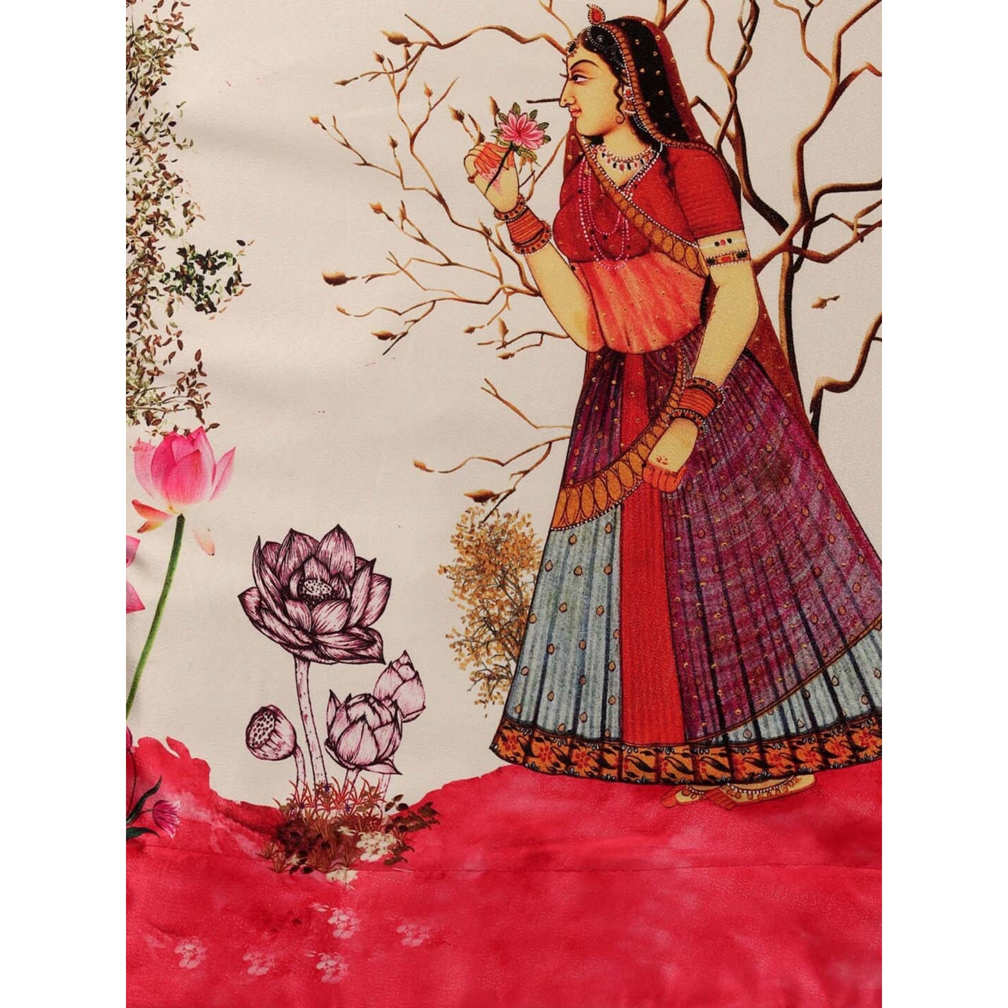 Women's Ethnic Motifs Digital Print Shiney Satin Croptop Lehenga Choli With Unstitched Blouse - Kaizen Texo Fab