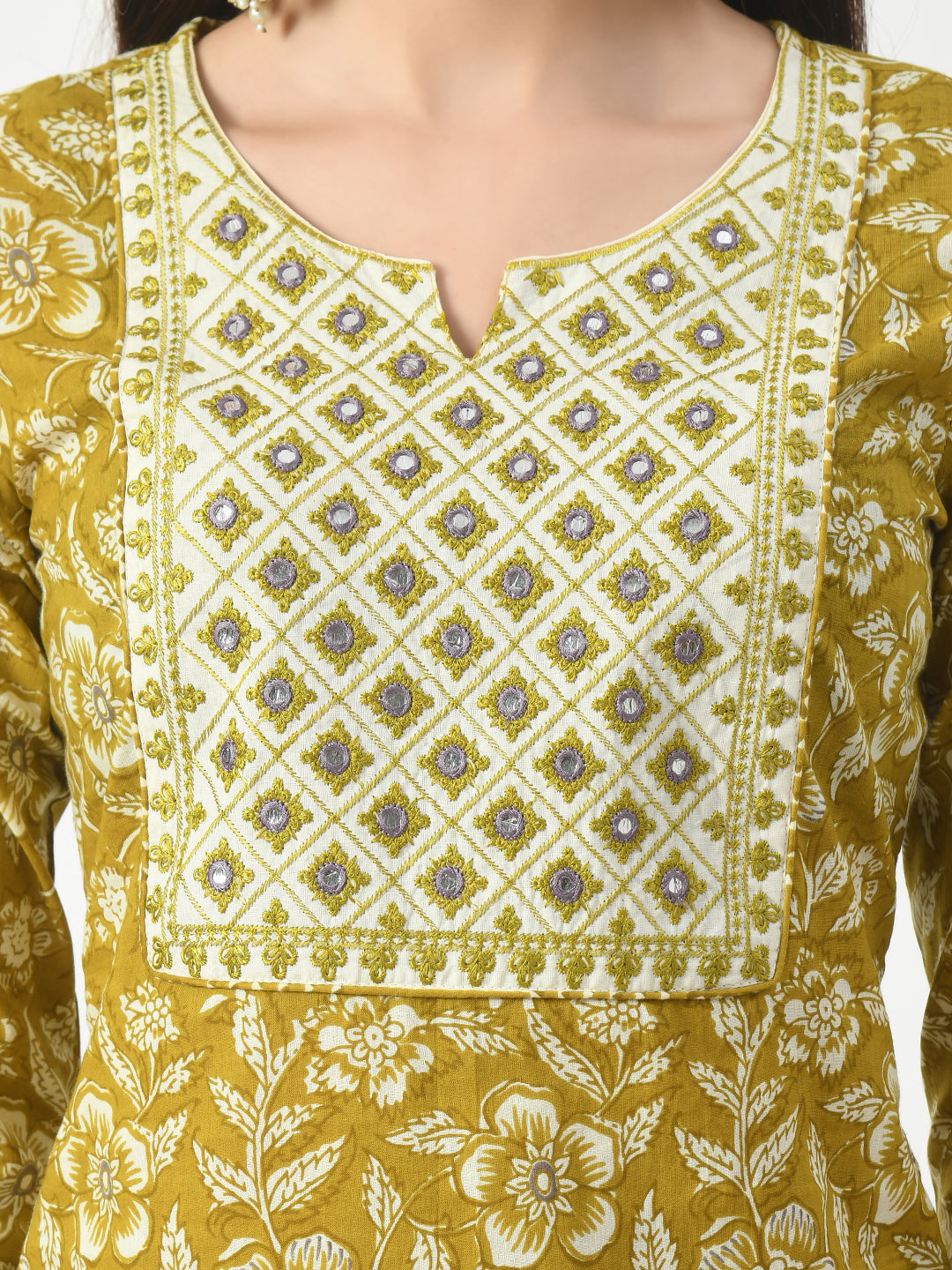 Women's Mustard Printed and Embroidered Kurta Pant With Dupatta Set - Taantav