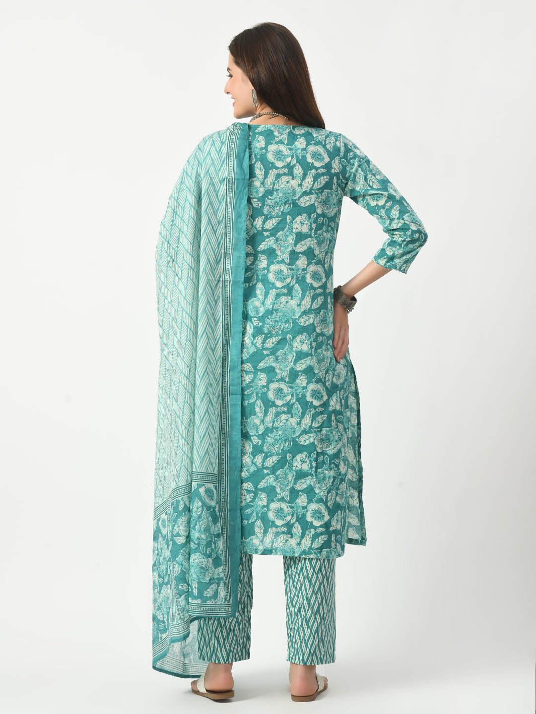 Women's Blue Printed and Embroidered Kurta Pant With Dupatta Set - Taantav