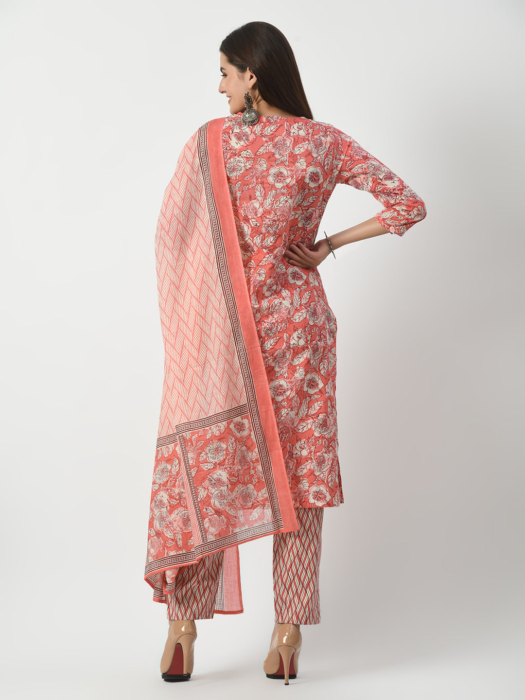 Women's Pink Printed and Embroidered Kurta Pant With Dupatta Set - Taantav