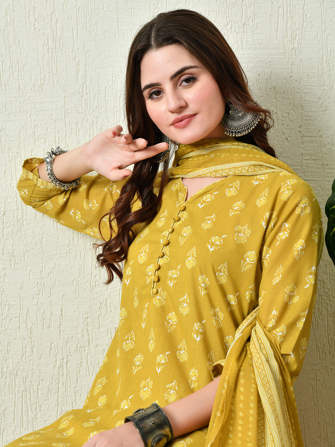 Women's Mustard Kurta Pant With Dupatta Set - Taantav