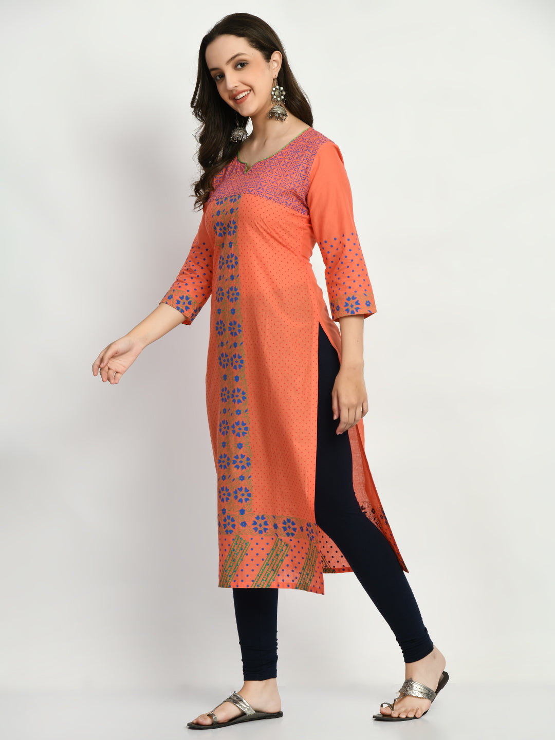 Women's Peach Hand block Printed Kurta - Taantav