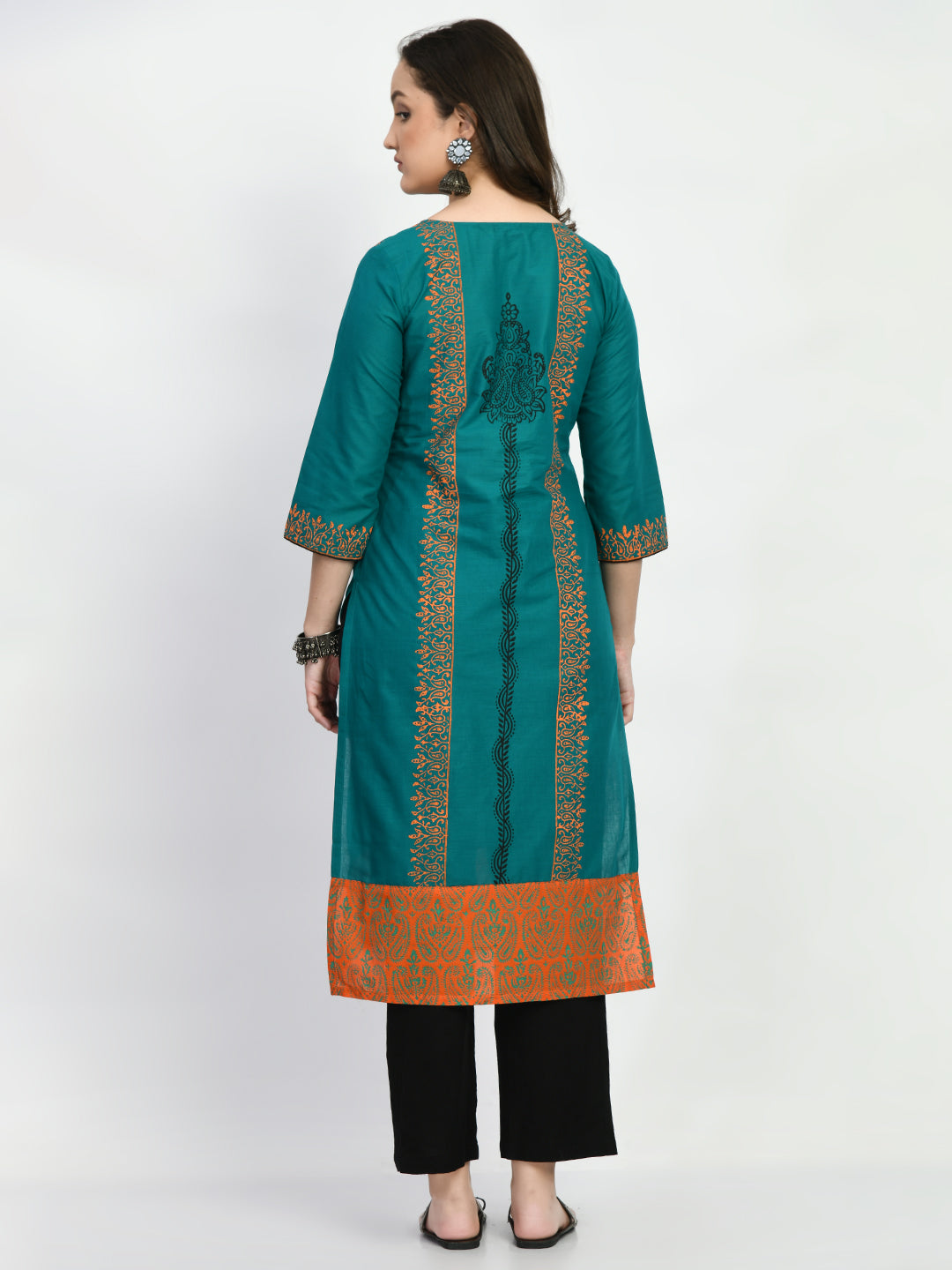 Women's Teal Hand block Printed Kurta - Taantav