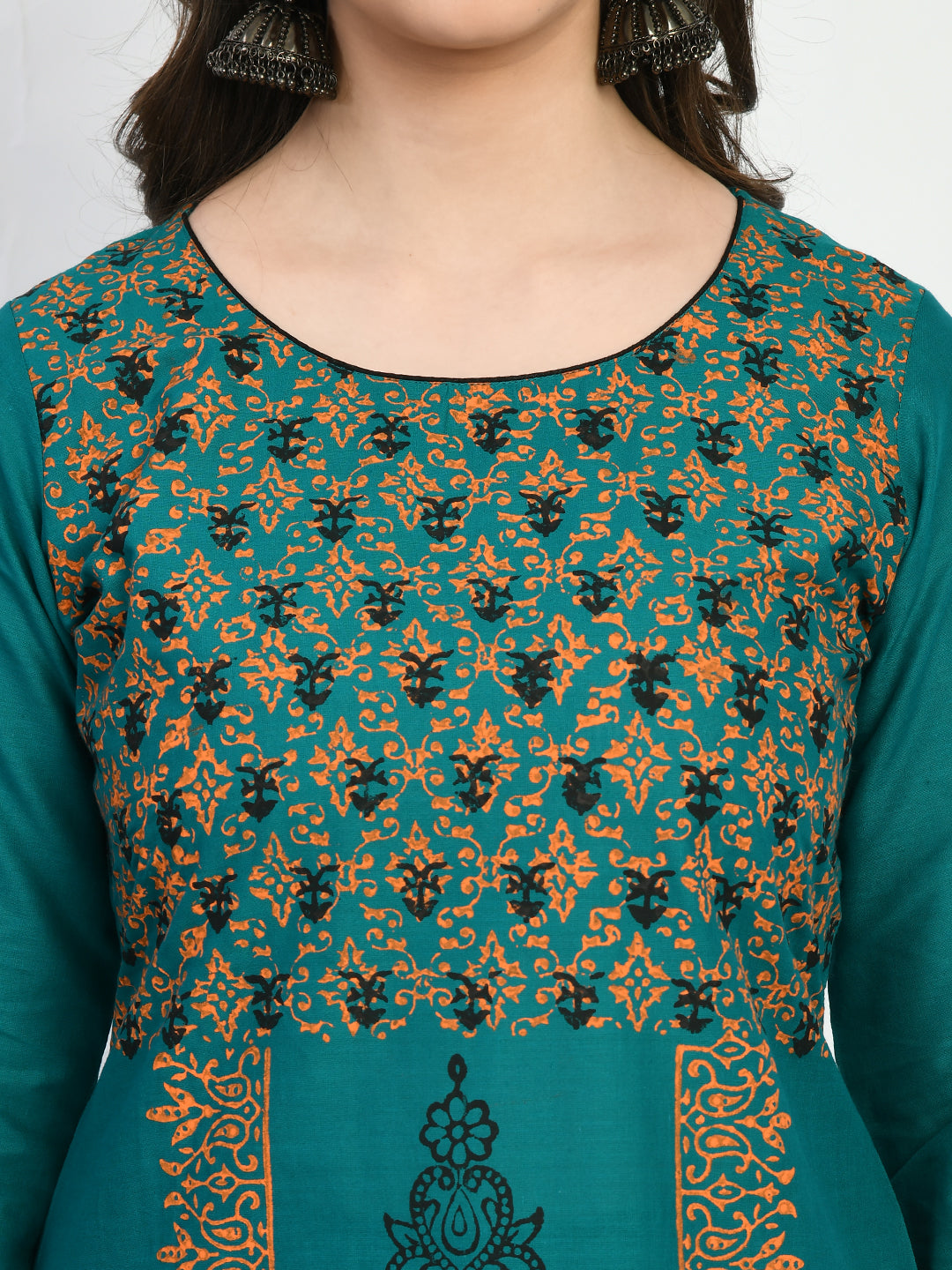 Women's Teal Hand block Printed Kurta - Taantav