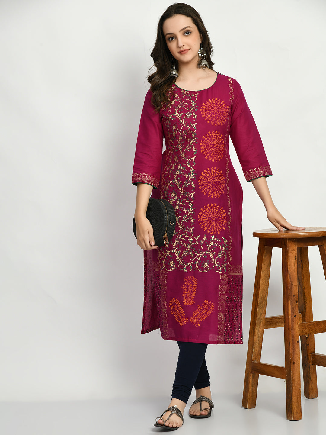 Women's Purple Hand block Printed Kurta - Taantav