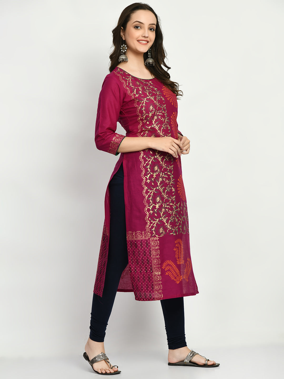 Women's Purple Hand block Printed Kurta - Taantav