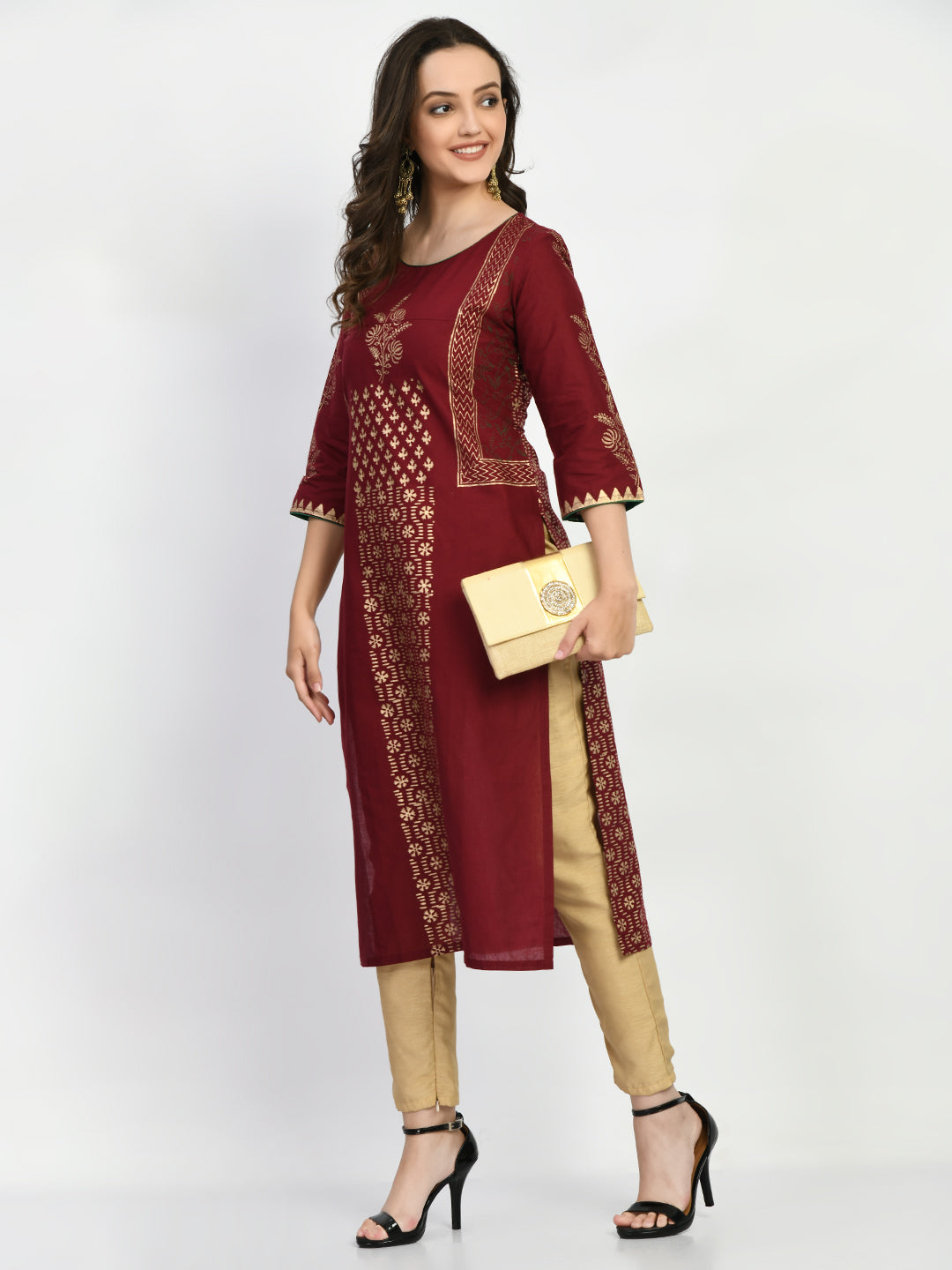 Women's Brown Hand block Printed Kurta - Taantav