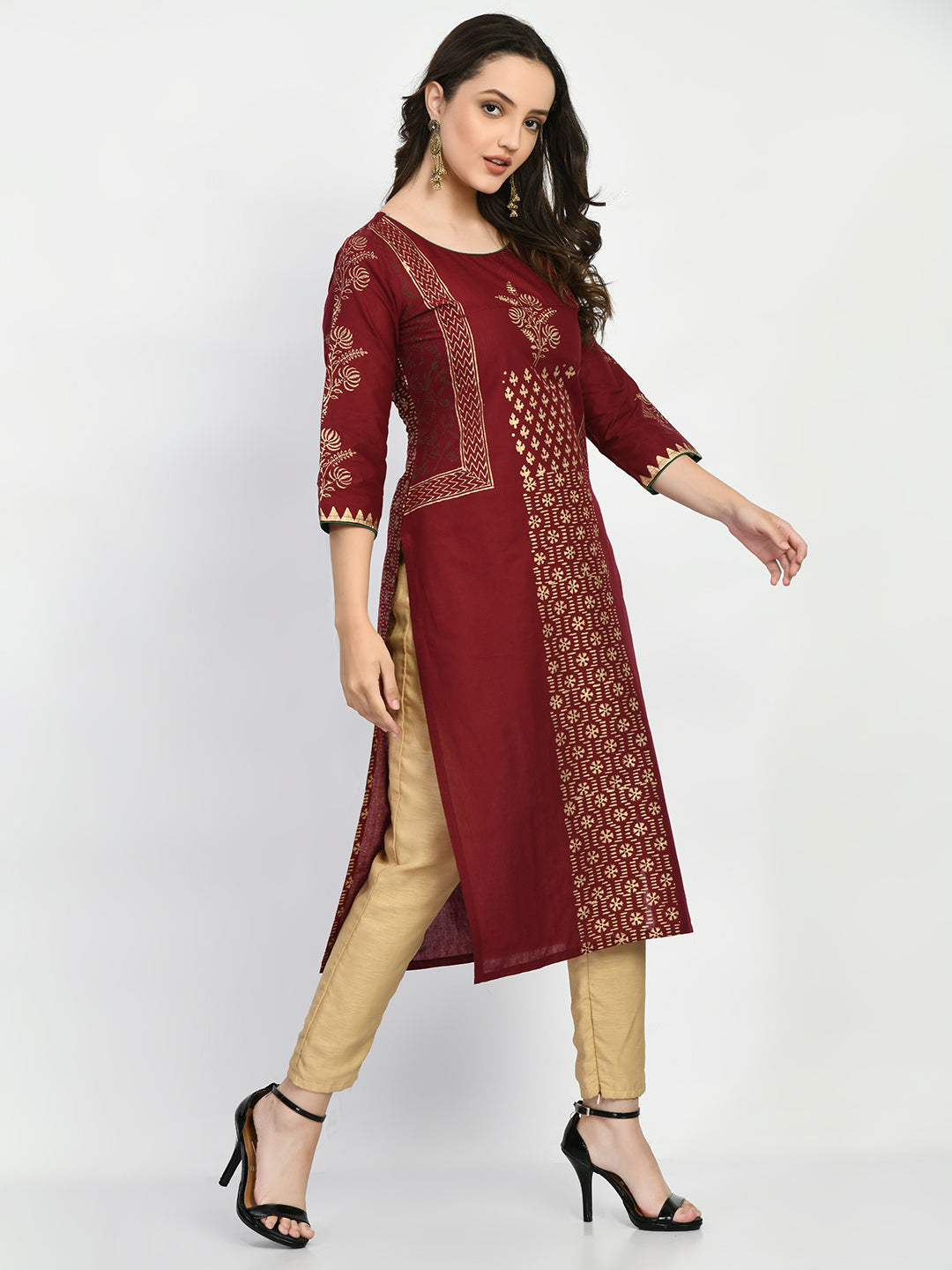 Women's Brown Hand block Printed Kurta - Taantav