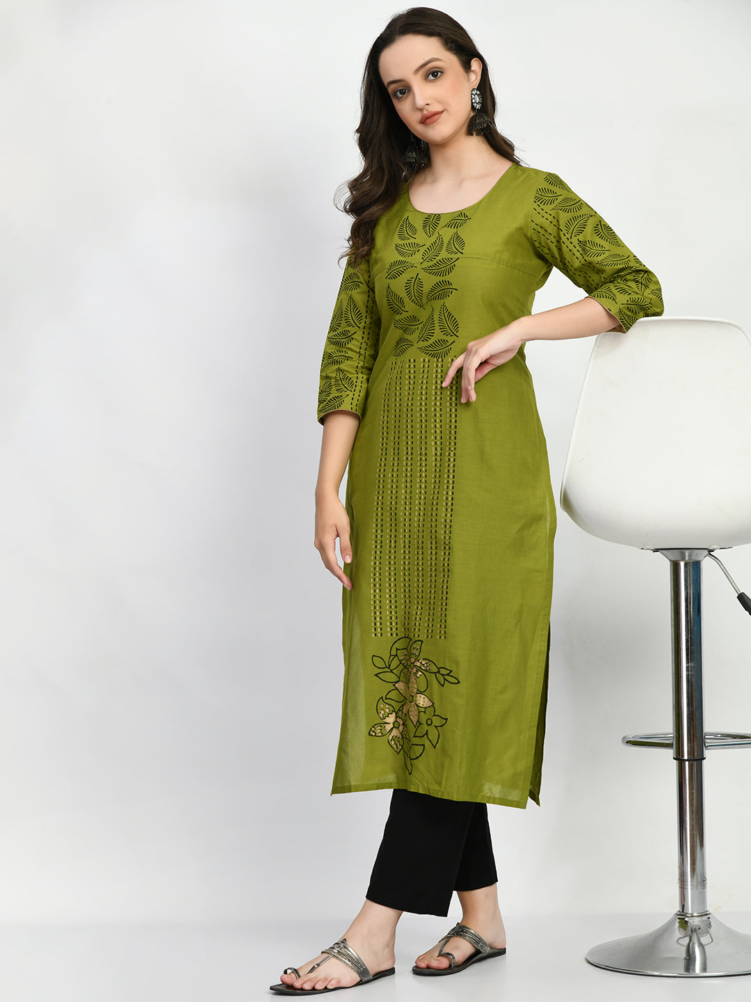 Women's Green Hand block Printed Kurta - Taantav